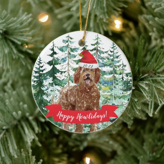 Happy Howlidays Labradoodle Dog kerstversiering Keramisch Ornament (Boom)