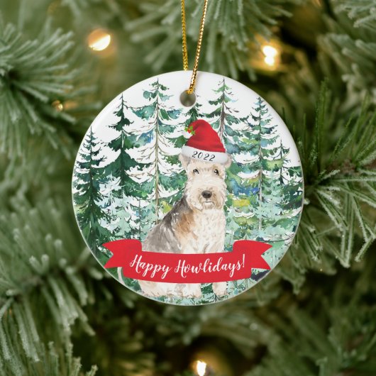 Happy Howlidays Lakeland Terrier Kerstoranje Keramisch Ornament (Boom)
