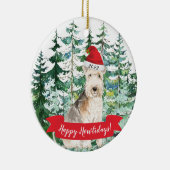 Happy Howlidays Lakeland Terrier Kerstoranje Keramisch Ornament (Rechts)