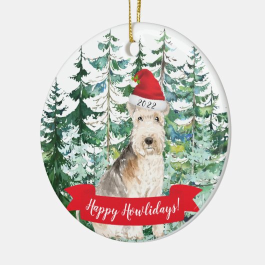 Happy Howlidays Lakeland Terrier Kerstoranje Keramisch Ornament (Links)