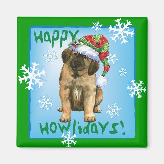 Happy Howlidays Leonberger Magneet (Voorkant)