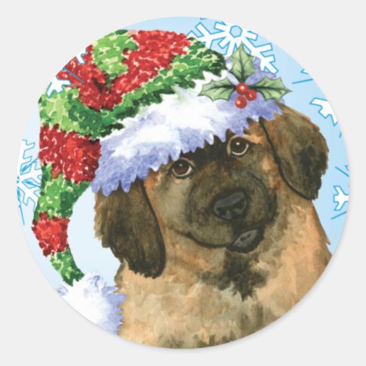 Happy Howlidays Leonberger Ronde Sticker (Voorkant)