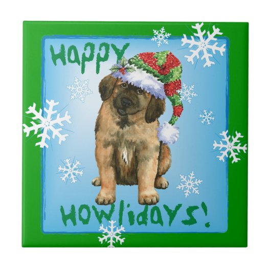 Happy Howlidays Leonberger Tegeltje (Voorkant)