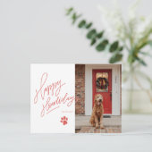 Happy Howlidays Lettering Dog Paw Foto Feestdagenkaart (Staand voorkant)
