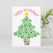 Happy Howlidays Leuke Poot Print Kerstboom Foto Feestdagenkaart (Staand voorkant)
