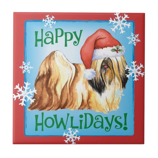 Happy Howlidays Lhasa Apso Tegeltje (Voorkant)