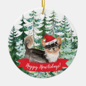 Happy Howlidays Long Haire Chihuahua Kerstmis of Keramisch Ornament (Voorkant)