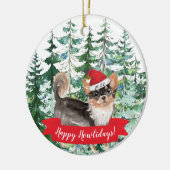 Happy Howlidays Long Haire Chihuahua Kerstmis of Keramisch Ornament (Links)