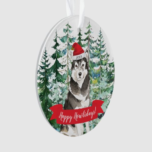 Happy Howlidays Malamute Dog Kerstmis Ornament (voorkant)
