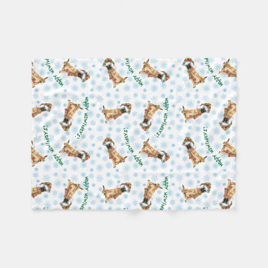 Happy Howlidays Malinois Fleece Deken (Voorkant (Horizontaal))