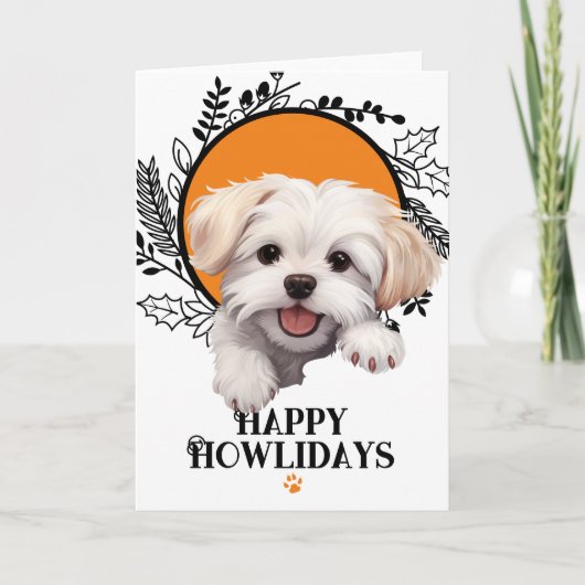 Happy Howlidays Maltese Dog Kerstmis Feestdagen Kaart (Voorkant)