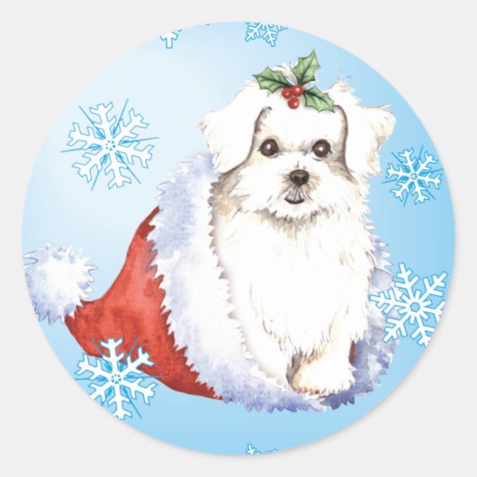 Happy Howlidays Maltese Ronde Sticker (Voorkant)