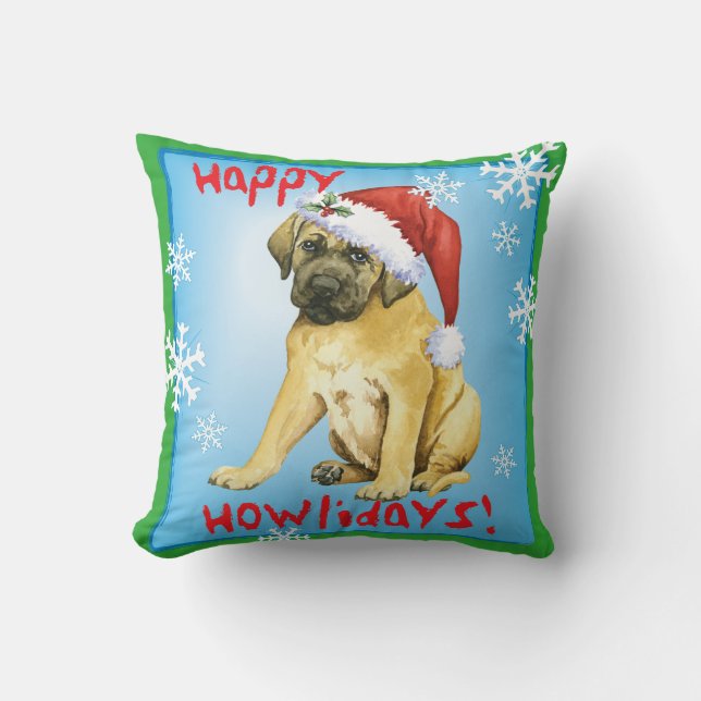Happy Howlidays Mastiff Kussen (Voorkant)