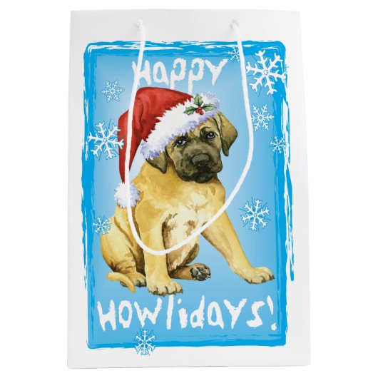 Happy Howlidays Mastiff Medium Cadeauzakje (Voorkant)
