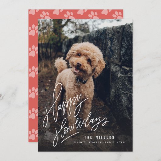 Happy Howlidays met handschrift | Foto Pet Dog Feestdagenkaart (Voorkant / Achterkant)