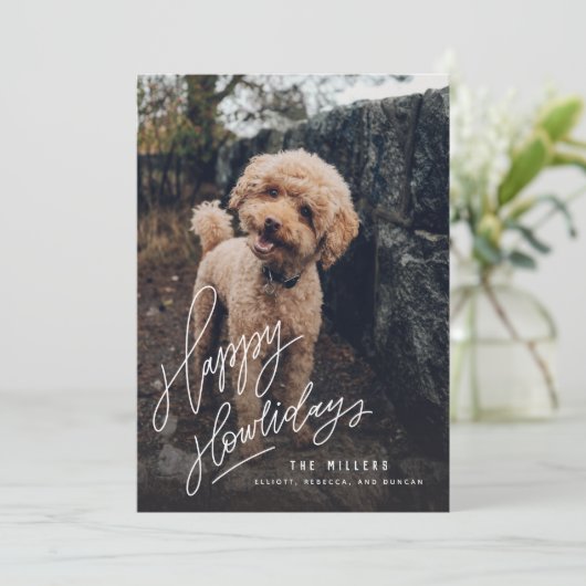 Happy Howlidays met handschrift | Foto Pet Dog Feestdagenkaart (Staand voorkant)