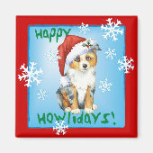 Happy Howlidays Mini American Shepherd Magneet (Voorkant)