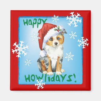 Happy Howlidays Mini American Shepherd Magneet