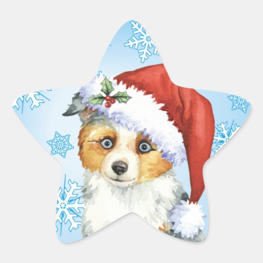Happy Howlidays Mini American Shepherd Ster Sticker (Voorkant)