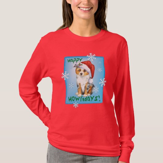 Happy Howlidays Mini American Shepherd T-shirt (Voorkant)