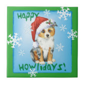 Happy Howlidays Mini American Shepherd Tegeltje (Voorkant)