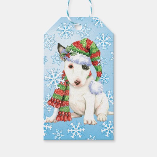Happy Howlidays Mini Bull Terrier Cadeaulabel (Voorkant)