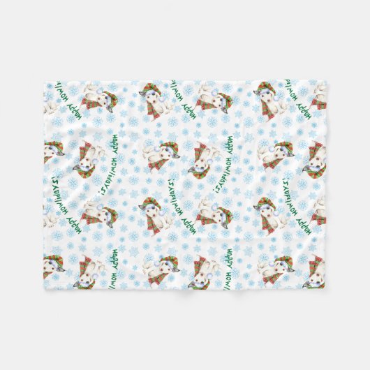 Happy Howlidays Mini Bull Terrier Fleece Deken (Voorkant (Horizontaal))