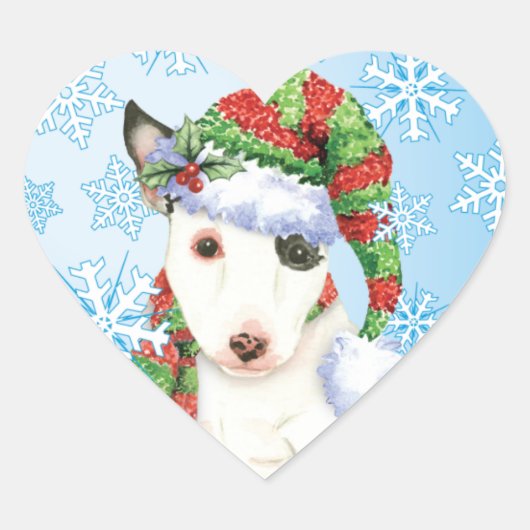 Happy Howlidays Mini Bull Terrier Hart Sticker (Voorkant)