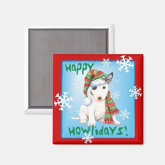 Happy Howlidays Mini Bull Terrier Magneet (Voorkant / Achterkant)