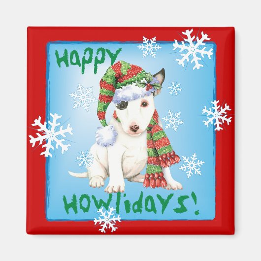 Happy Howlidays Mini Bull Terrier Magneet (Voorkant)