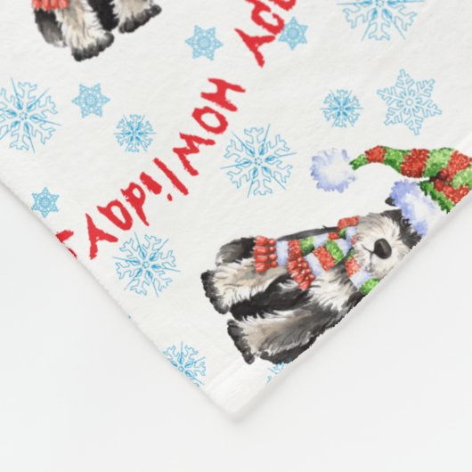 Happy Howlidays Miniature Schnauzer Fleece Deken (Hoek)