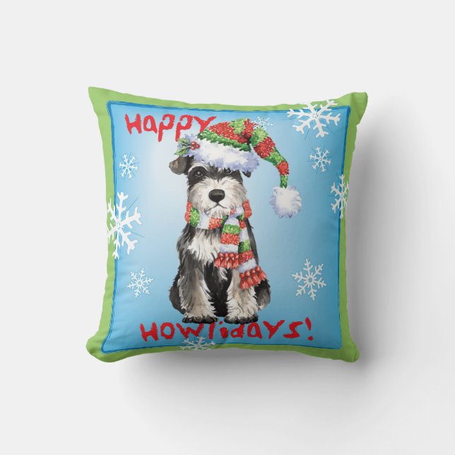 Happy Howlidays Miniature Schnauzer Kussen (Voorkant)