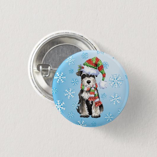 Happy Howlidays Miniature Schnauzer Ronde Button 3,2 Cm (Voorkant /achterkant)