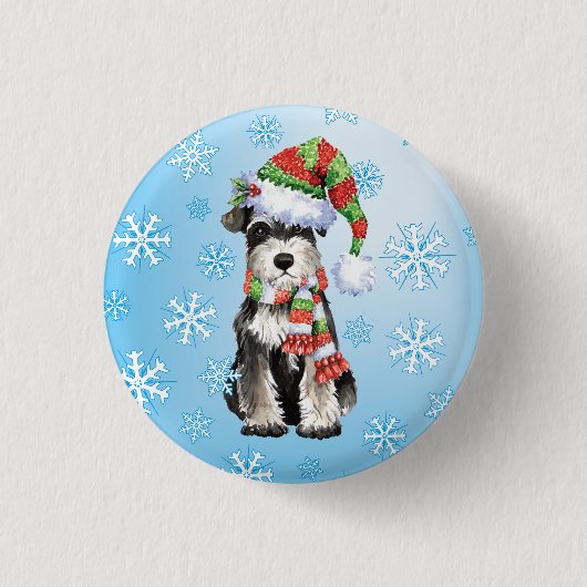 Happy Howlidays Miniature Schnauzer Ronde Button 3,2 Cm (Voorkant)