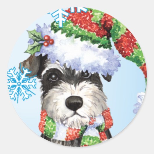 Happy Howlidays Miniature Schnauzer Ronde Sticker (Voorkant)