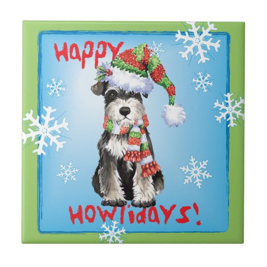 Happy Howlidays Miniature Schnauzer Tegeltje (Voorkant)