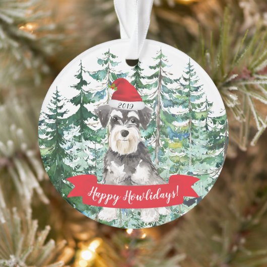 Happy Howlidays Miniatuur Schnauzer Dog Kerstmis Ornament (Boom)