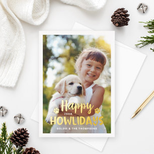 Happy Howlidays Modern Gold Puppy Dog Foto Folie Feestdagenkaart