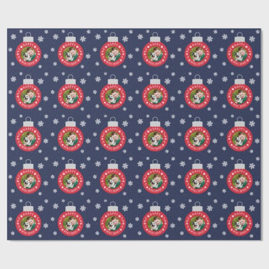 Happy Howlidays Navy and Red Custom Dog Foto Cadeaupapier (Vlak)