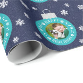 Happy Howlidays Navy Custom Dog Foto Cadeaupapier (Rol Hoek)