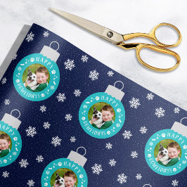Happy Howlidays Navy Custom Dog Foto Cadeaupapier