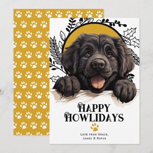 Happy Howlidays Newfoundland Dog Kerstmis Feestdagenkaart (Voorkant / Achterkant)