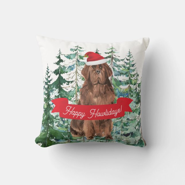Happy Howlidays Newfoundland Dog Kerstmis Kussen (Voorkant)