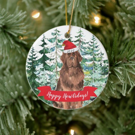 Happy Howlidays Newfoundland Dog Kerstmis Ormena Keramisch Ornament (Boom)