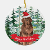 Happy Howlidays Newfoundland Dog Kerstmis Ormena Keramisch Ornament (Voorkant)