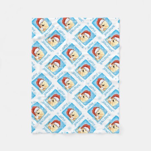 Happy Howlidays Noors Buhund Fleece Deken (Voorkant)