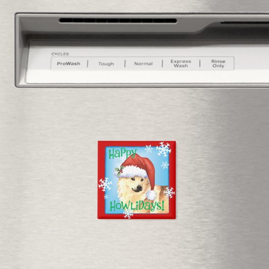 Happy Howlidays Noors Buhund Magneet (Insitu (Vaatwasser))