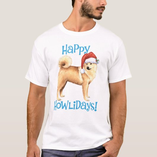 Happy Howlidays Noors Buhund T-shirt (Voorkant)