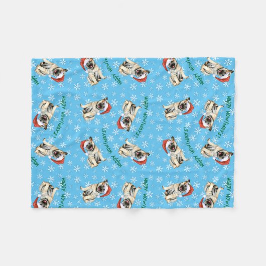 Happy Howlidays Noorse Elkhound Fleece Blanket (Voorkant (Horizontaal))