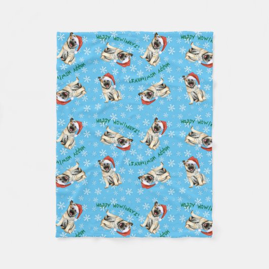 Happy Howlidays Noorse Elkhound Fleece Blanket (Voorkant)